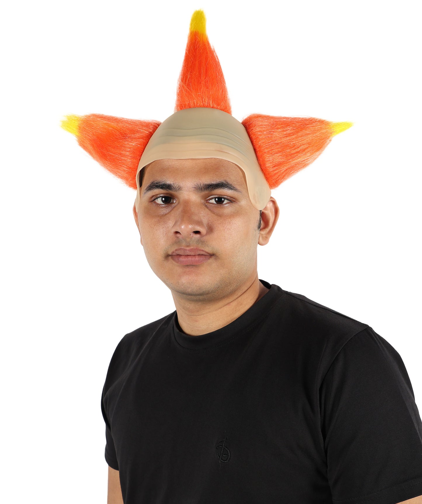 HPO Men's Dark Circus Clown Wig | Wild Orange & Yellow Mixed Straight Hairstyle with Frizzed Volume | Synthetic Wig for Halloween, Cosplay, Parties & Stage