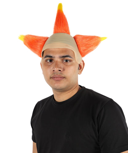 HPO Men's Dark Circus Clown Wig | Wild Orange & Yellow Mixed Straight Hairstyle with Frizzed Volume | Synthetic Wig for Halloween, Cosplay, Parties & Stage