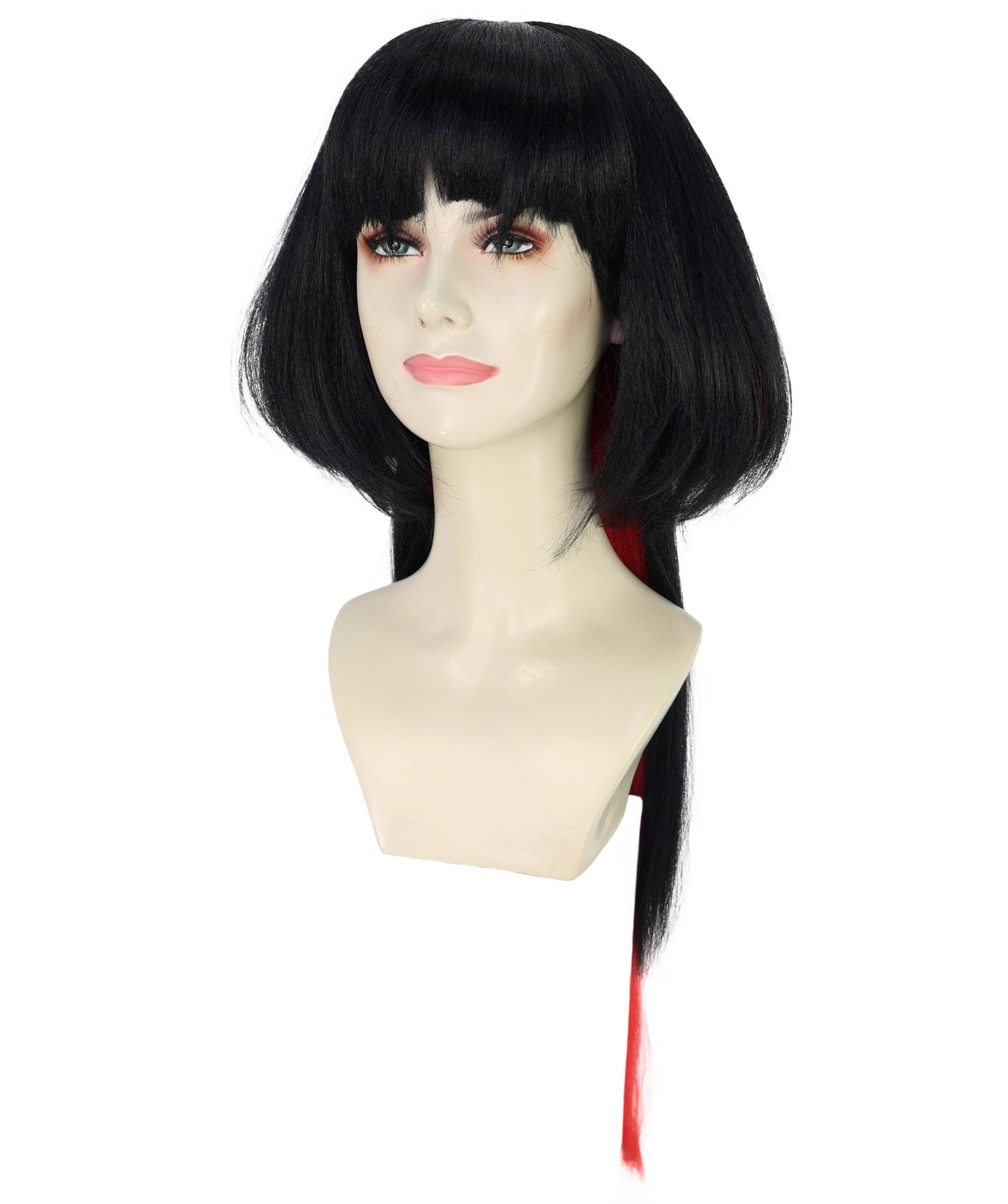 HPO Women's Jane Doe Black & Red Wig | Straight Synthetic Hair | Halloween Party, and Themed Event Accessory