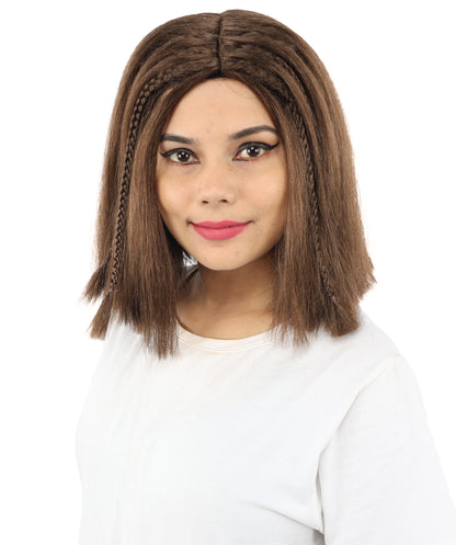 HPO Celebrity-Style 11 Inch Green Rooted Blonde Front Braided Straight Wig | Shoulder-Length Fun, Bold, and Stylish Hairpiece  | Ideal for Halloween, Cosplay, and Themed Parties