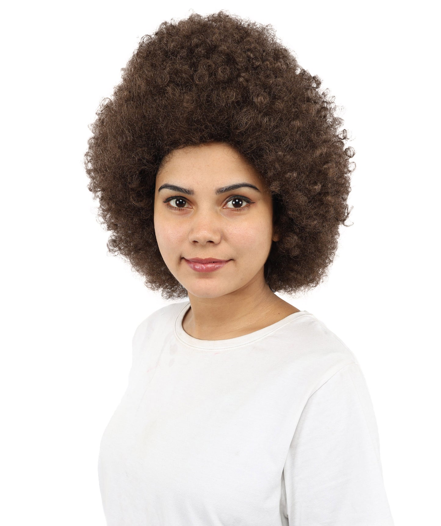 HPO Women’s 15 Inch Curly Ash Brown Mixed Afro Wig – Synthetic Lightweight Retro Hair Capless Cap | Ideal for Parties, Dress-Up, and Cosplay Looks