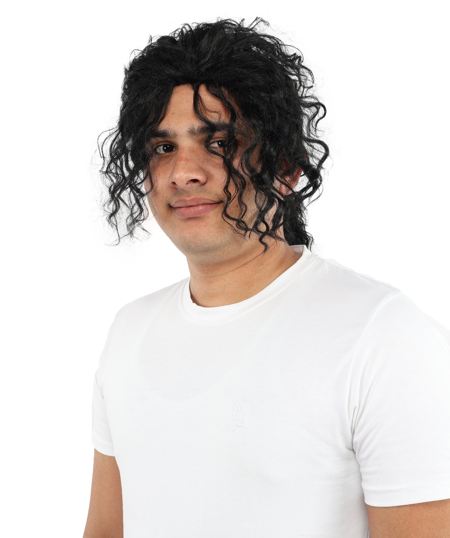Men's Black Pop Star Medium Curly Wig-Synthetic Hair with Natural Texture | Commonly Used in Cosplay, Stage Performances & Retro Theme Parties