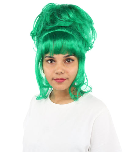 HPO Adult Women's Elegant Updo Tendril Wig | Multiple Color Options | Pastel peach hue, create of synthetic fiber, high teased volume with face-framing strands, breathable capless cap | Party, Halloween, theater, drag, performance, costume events