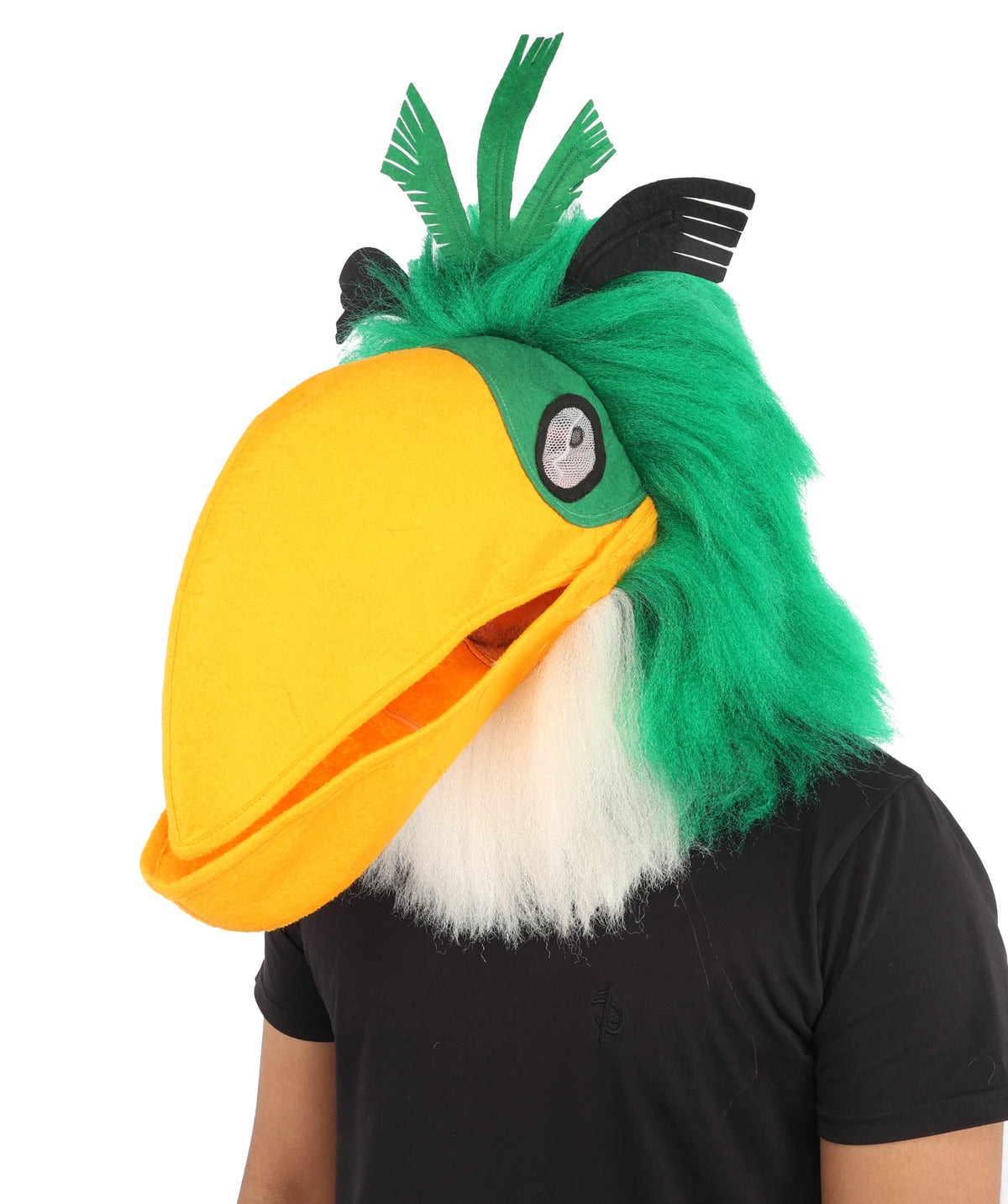 HPO Adults Parrot Mascot Costume Full-Body Furry Bird Jumpsuit with Mask - Green & White Parrot Costume Set with Furry Full-Body Jumpsuit and Character Mask for Halloween Cosplay Parties & Events