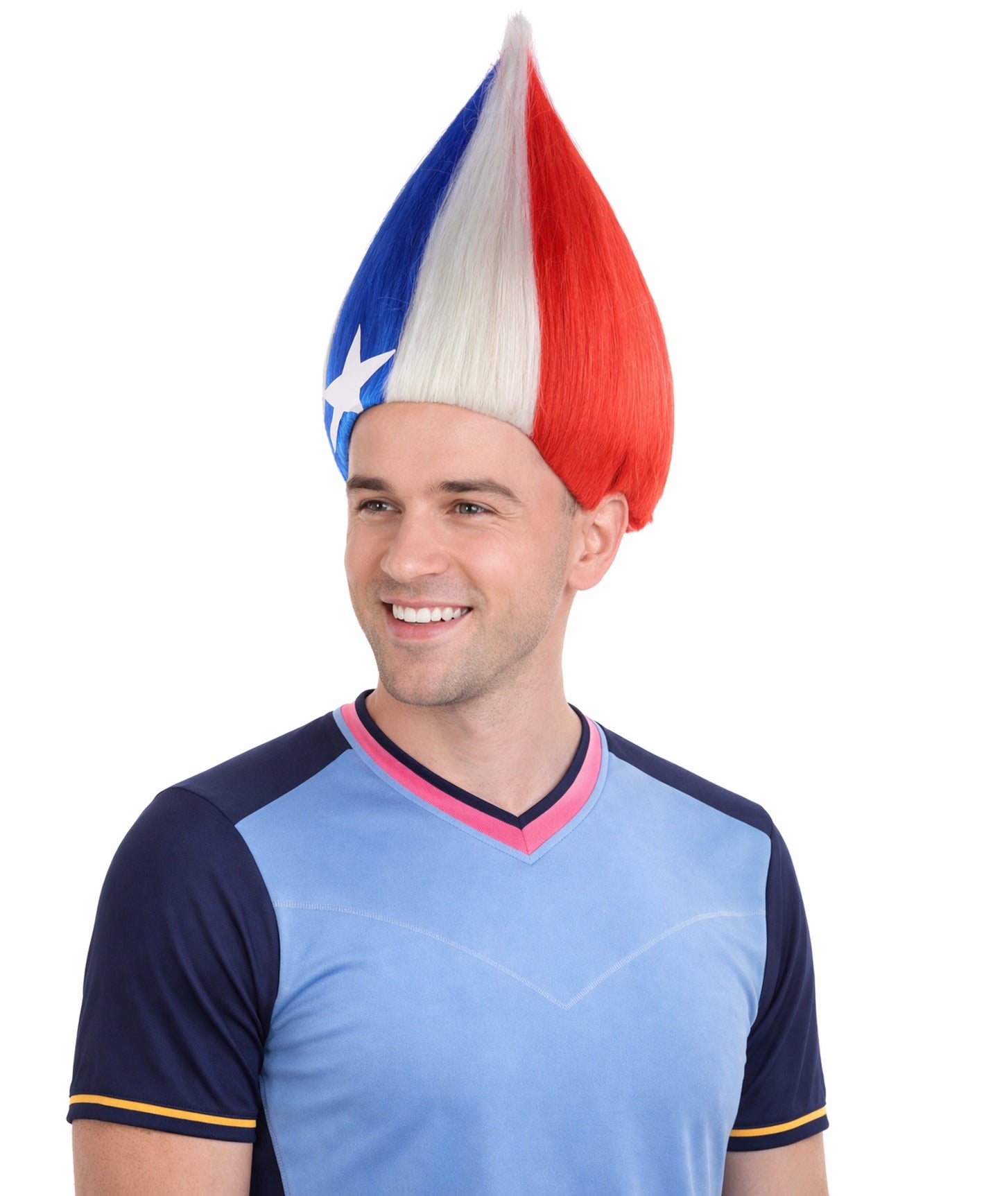 USA Star Troll | Unisex Patriotic Red White and Blue Troll Wig with Star | Premium Breathable Capless Cap