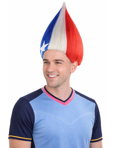 USA Star Troll | Unisex Patriotic Red White and Blue Troll Wig with Star | Premium Breathable Capless Cap
