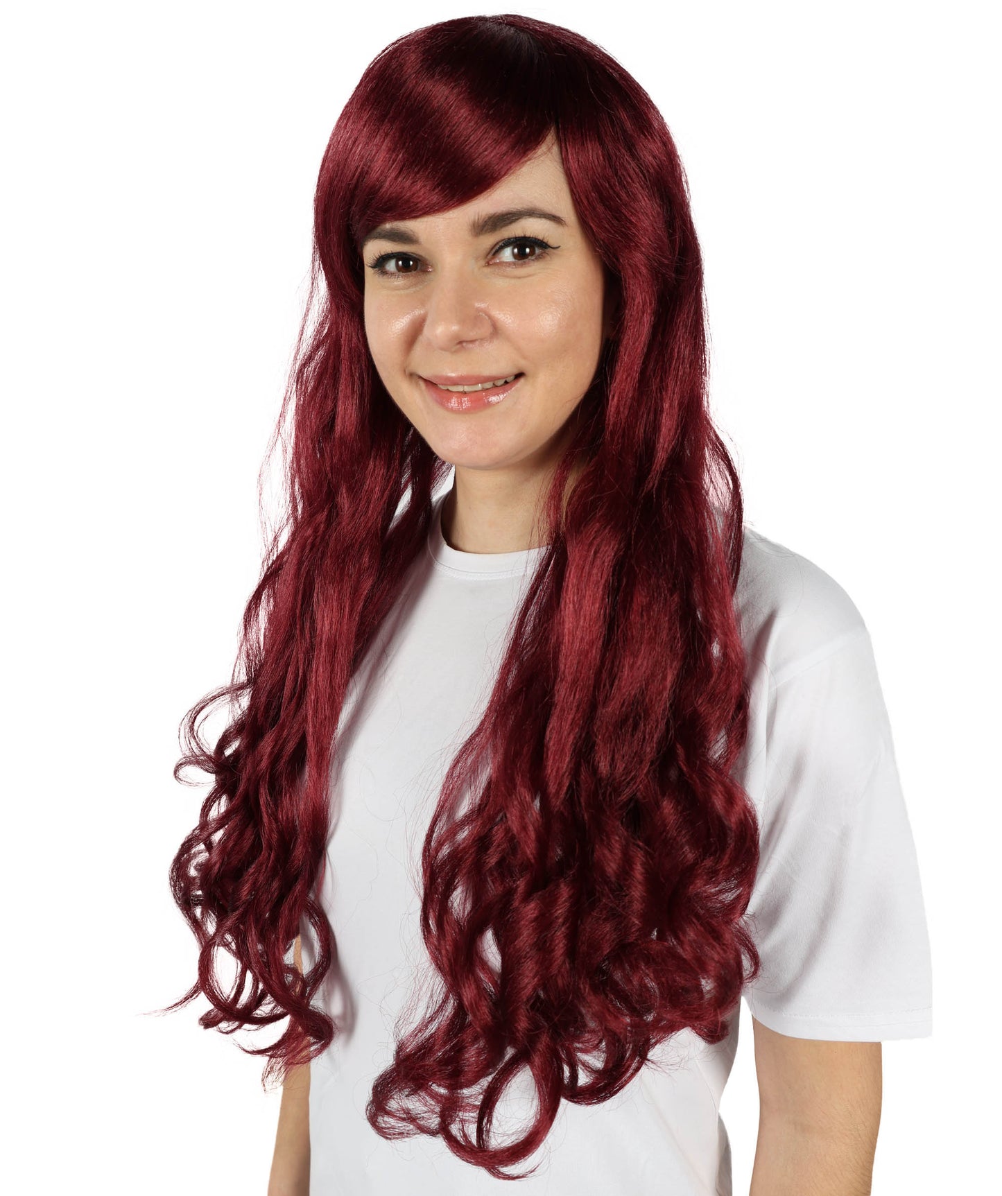 HPO Women's Multicolor Long Curly Wig with Fringe, Flame-retardant Synthetic Fiber