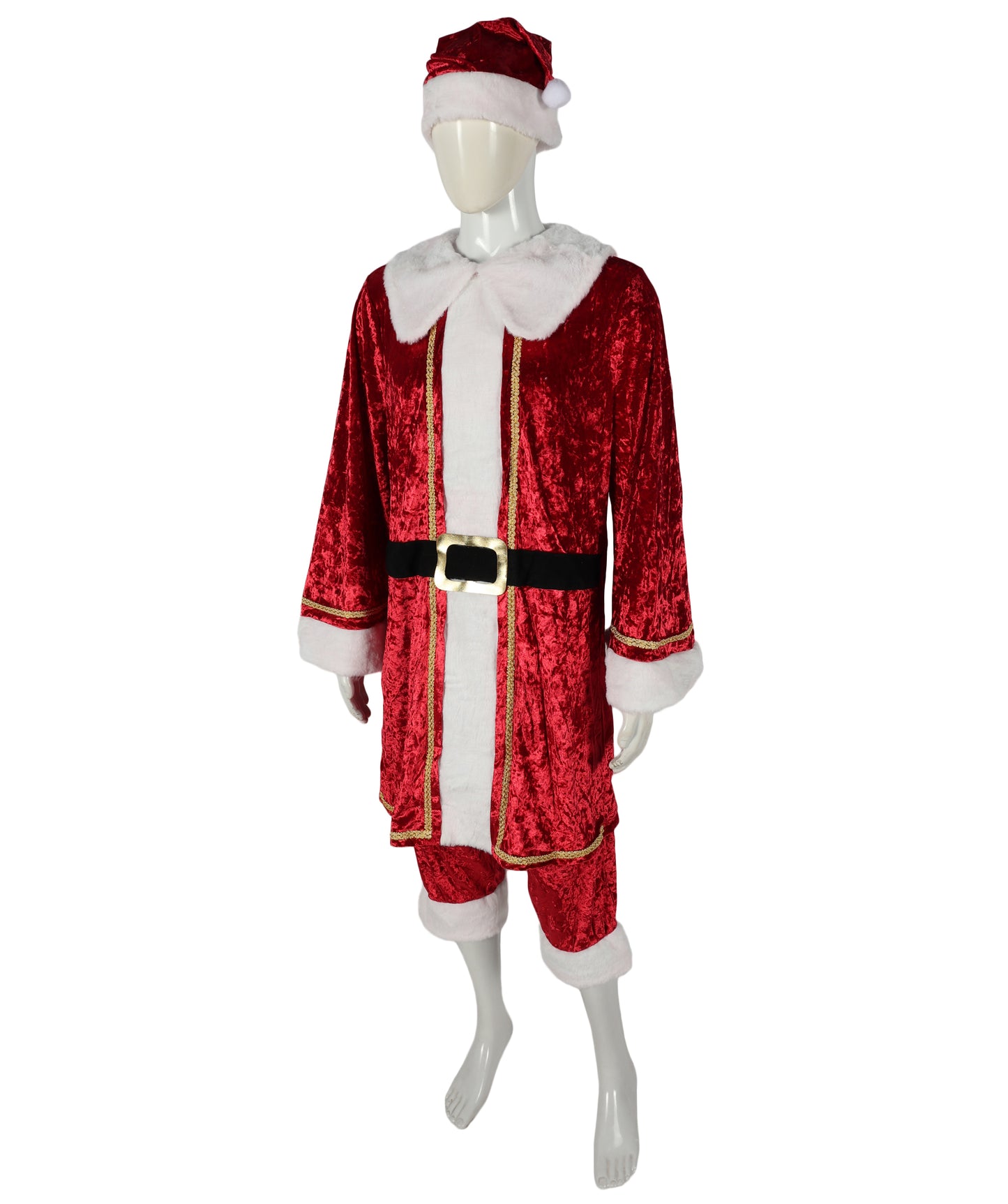 HPO Adult Men’s Classic Santa Claus Costume | Red Velvet Suit with White Fur Dress | For Christmas Parties, Parades & Holiday Events