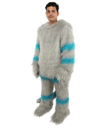 HPO Unisex Cat Mascot Aqua Blue & Ash Grey Animal Costume Bundle & Mask Set with Cap & Cloth – Striped Cartoon Character Body Suit | Outfit for Cosplay & Parties