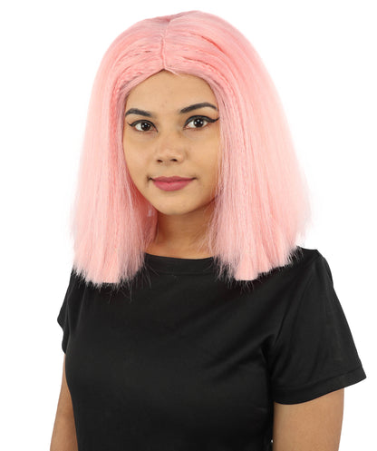HPO Celebrity-Style 11 Inch Green Rooted Blonde Front Braided Straight Wig | Shoulder-Length Fun, Bold, and Stylish Hairpiece  | Ideal for Halloween, Cosplay, and Themed Parties