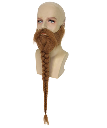 HPO Men's Extra-Long Braided Beard | Brown 25-inch and eye-catching braided facial hair design | Ideal for party, Halloween, cosplay, theater, drag, performance, costume events