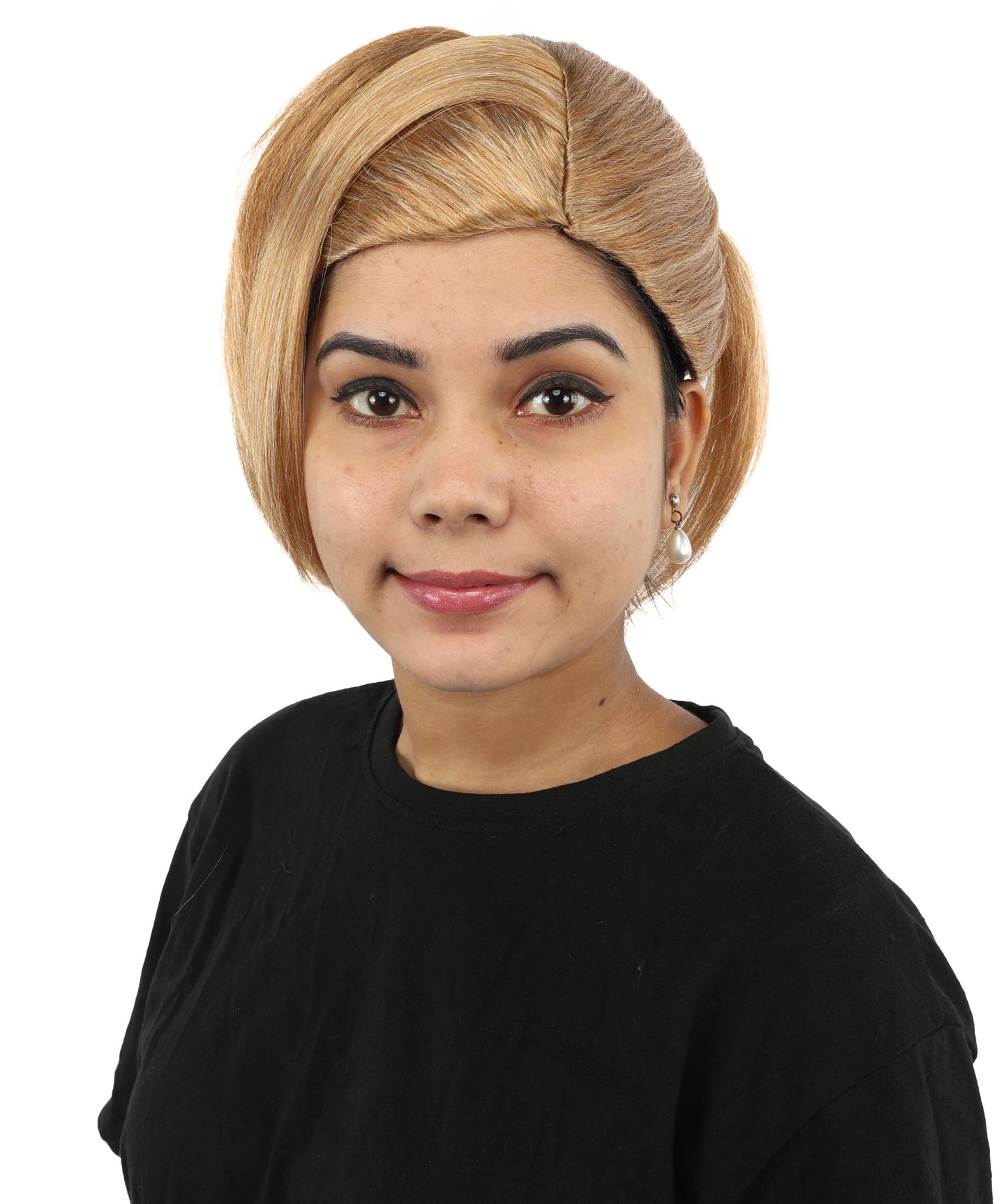 HPO Women's Elegant Braided Updo Brown Wig | Flame-Retardant Synthetic Fiber With Capless Cap | Ideal For Theater, Halloween And Cosplay