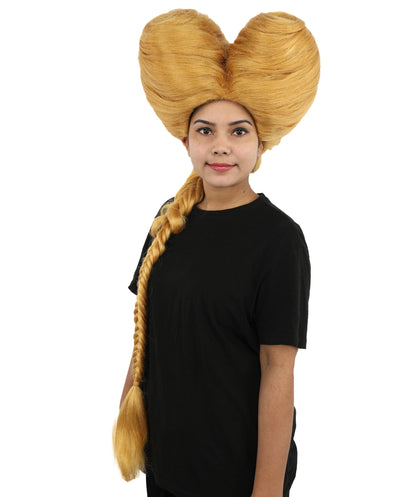 HPO Women’s Extra Long Golden Brown Count Dracula Wig | 42 Inch Synthetic Hairpiece Ideal for Gothic Noble Costume Halloween Cosplay Party Fancy Dress