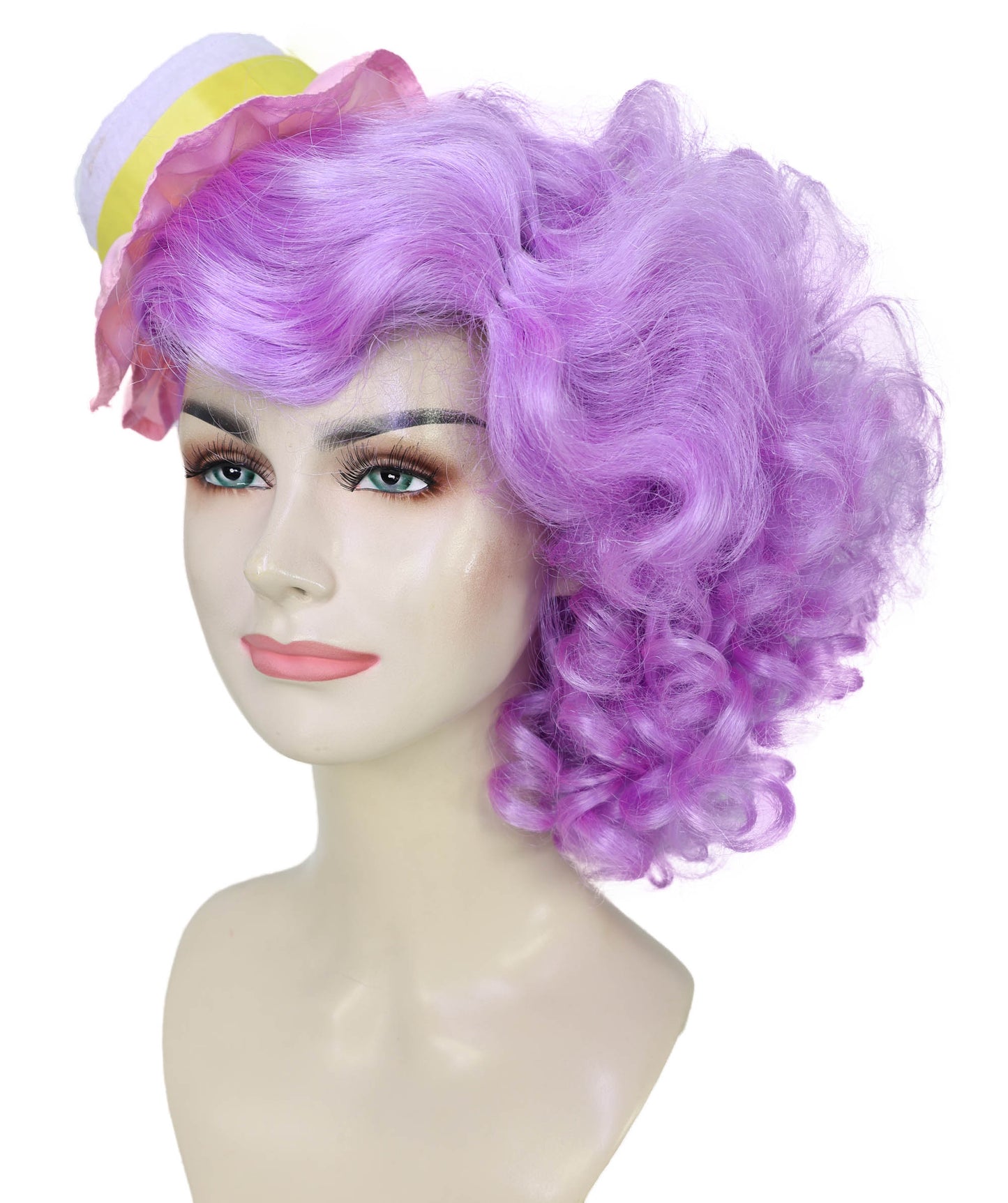 HPO Women’s Candy-Themed Curly Purple Wig | Voluminous Costume Hairpiece for Halloween, Cosplay and Themed Parties | Capless Cap Design