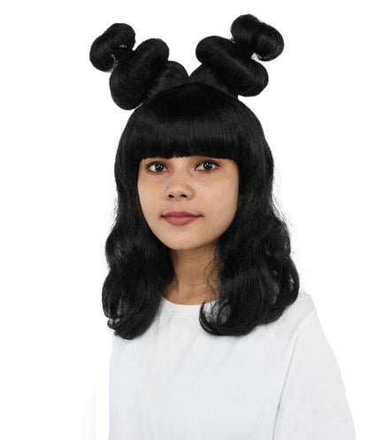 HPO Women's Black Enchanted Witch Wig | Long Wavy Halloween Hairpiece with Lightweight Adjustable Cap | Party, Stage & Roleplay