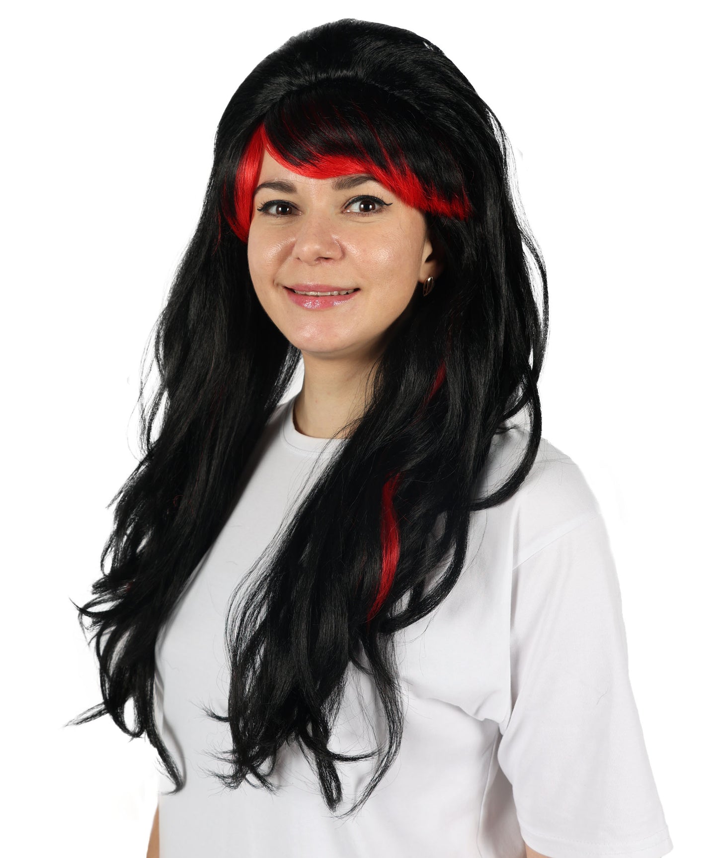 HPO Women Seductress Black & Red Wig | Long Luxurious Wavy Wig for Cosplay, Halloween & Themed Parties | Flame Retardant Synthetic Fiber Hair  | Bold Voluminous Look |