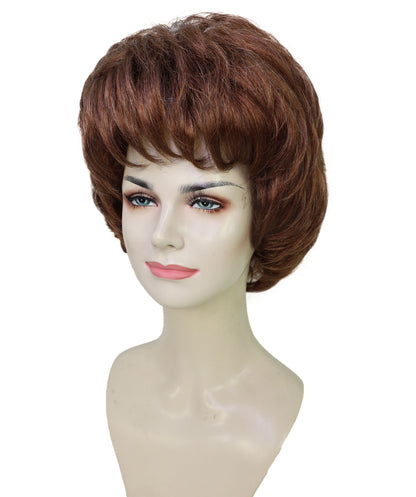 HPO Women's Synthetic Full Brown Wig – Medium Bounce Curl Bob Style for Parties, and Themed Events