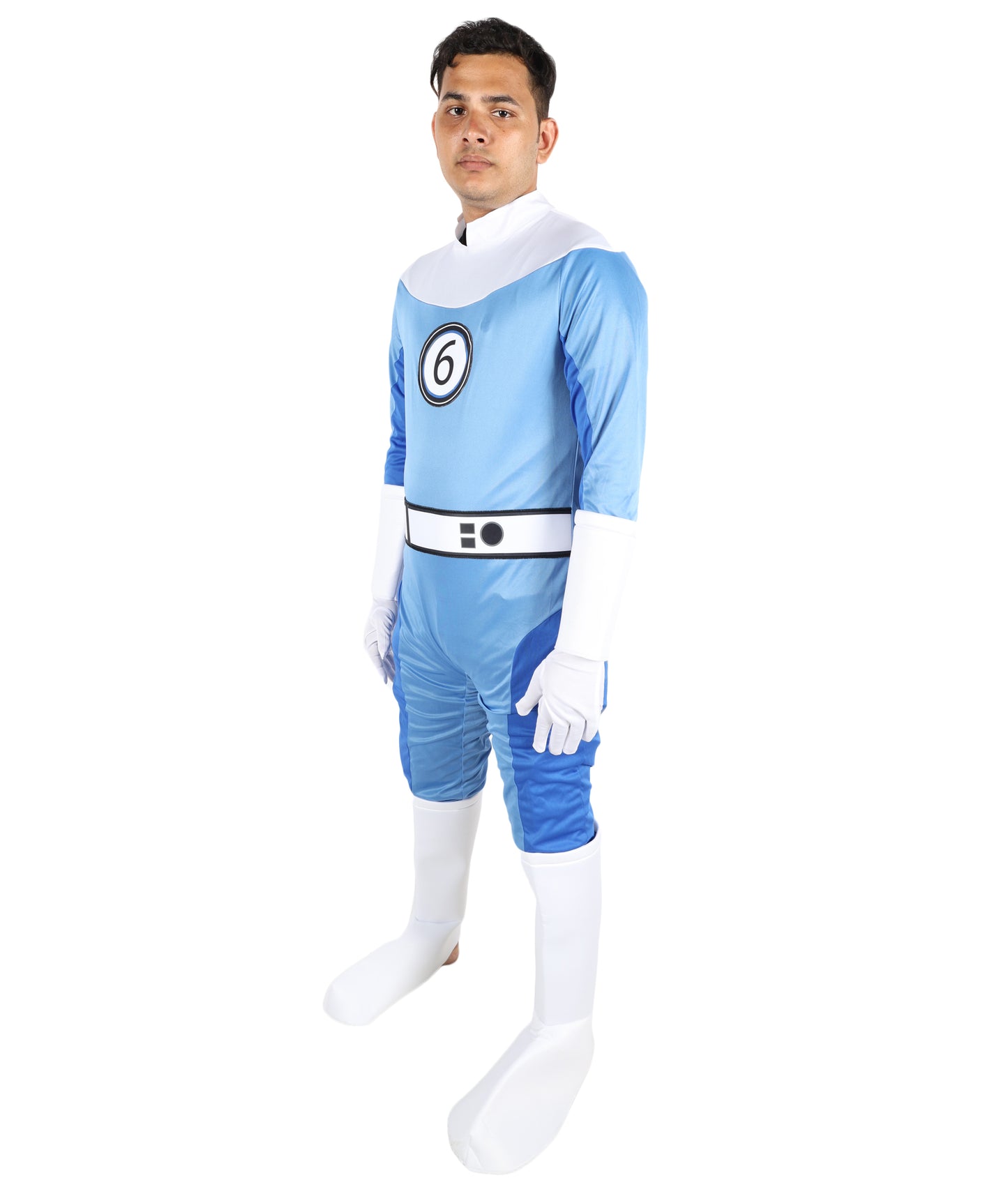 HPO Men’s Ultimate Sci-Fi Team Blue and White Costume | 3-in-1 Jersey Dress with Hand Gloves | Futuristic Cosplay Outfit
