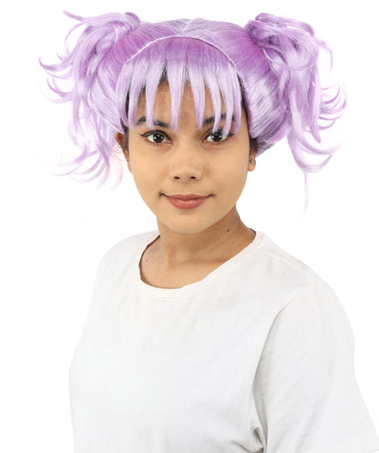 HPO Adult Women’s Messy Twin Bun Wig with Graphic Bangs | Multiple Color Options | Edgy Wig for Cosplay, Fashion Events, Halloween & Stage Wear | Adjustable Cap, Lightweight Synthetic Fiber