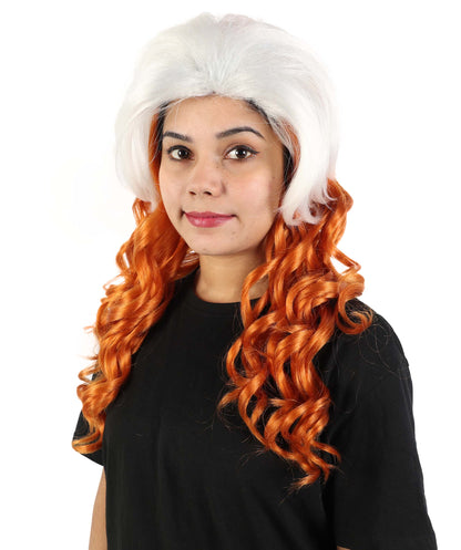 HPO Adult Women's White & Auburn Wavy Wig | Long Cosplay Wig with Layered | Synthetic Wig for Halloween, Party, Cosplay, Themed Events
