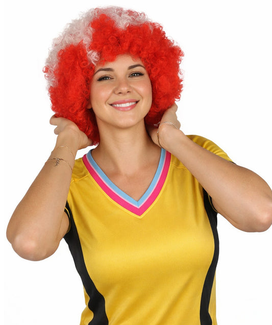 Denmark Flag Bob style Afro Wig | National Pride Red Halloween