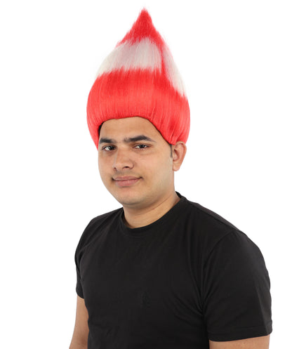 HPO Unisex Austria Flag Troll Wig | 15 Inch Upright Spiked Red White Stripe Design | Sports Event National Holiday Parade Soccer Match Fan Gear