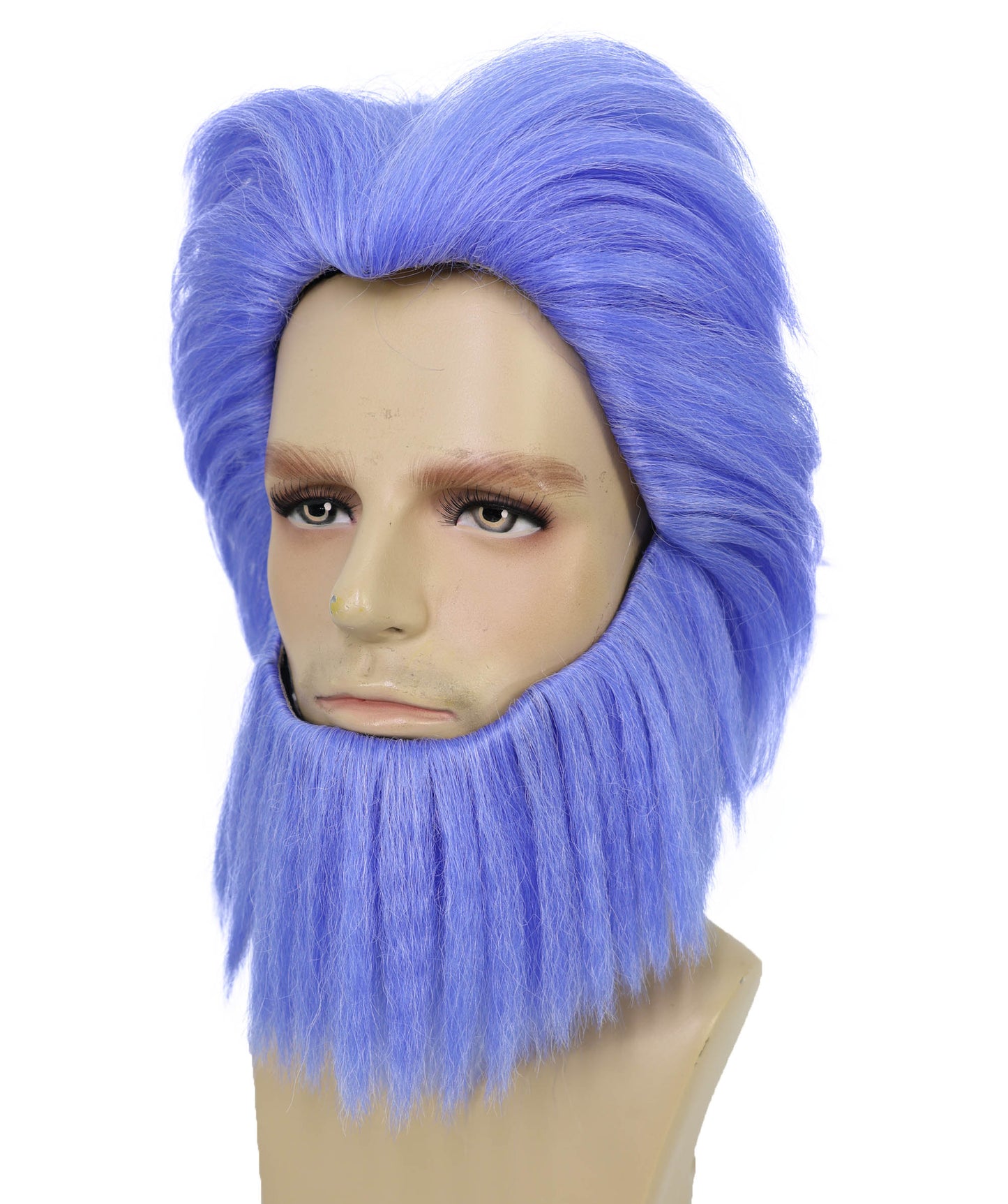 HPO Men's Short Wave Blue Mixed Beard and Wig | Bold Hair & Facial Hair for Halloween and Stage | Breatheble Capless Cap