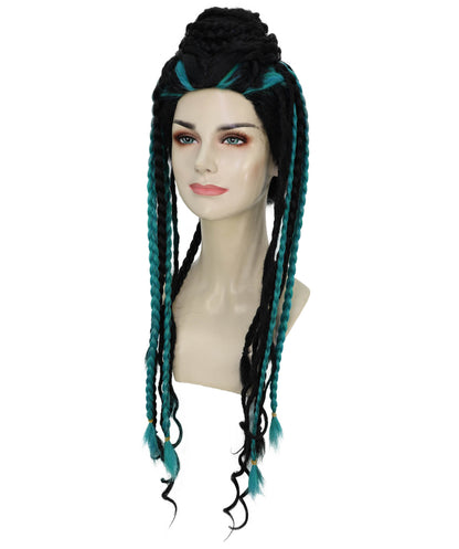 HPO Women’s Afro Fusion Braided Multicolor Wig with Hair Accessories | Ombré Braids for Cosplay & Halloween | Flame-Retardant Synthetic Fiber | Festival Ready Look