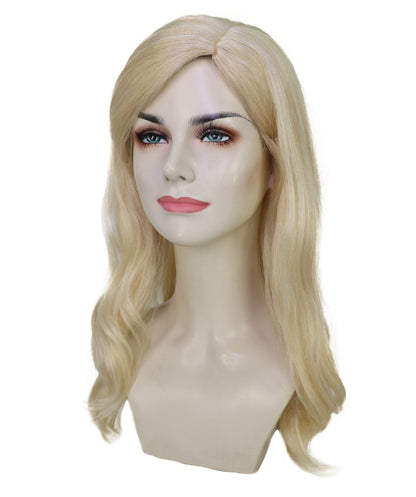 Women’s Blonde Side-Parted Long Wig with Pearl Hair Grips | Natural-Looking Costume & Party Wig | Breathable Capless Cap