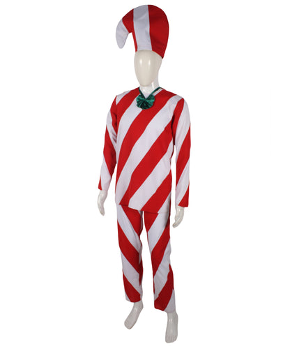 HPO Men's Celebration Red & White Candy Cane Costume Set | Suitable for Halloween | Flame-retardant Synthetic Fabric