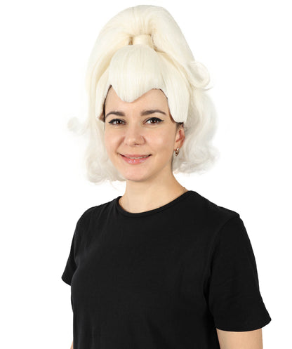 HPO Georgina Custom Wig for Women, White Wavy Elegant Styling, Premium Breathable Capless Cap with Flame Retardant Synthetic Fiber Hair