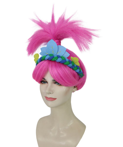 Women's Troll Pink Shoulder-Length Wig| Halloween and Cosplay Wig | Flame-retardant Synthetic Fiber