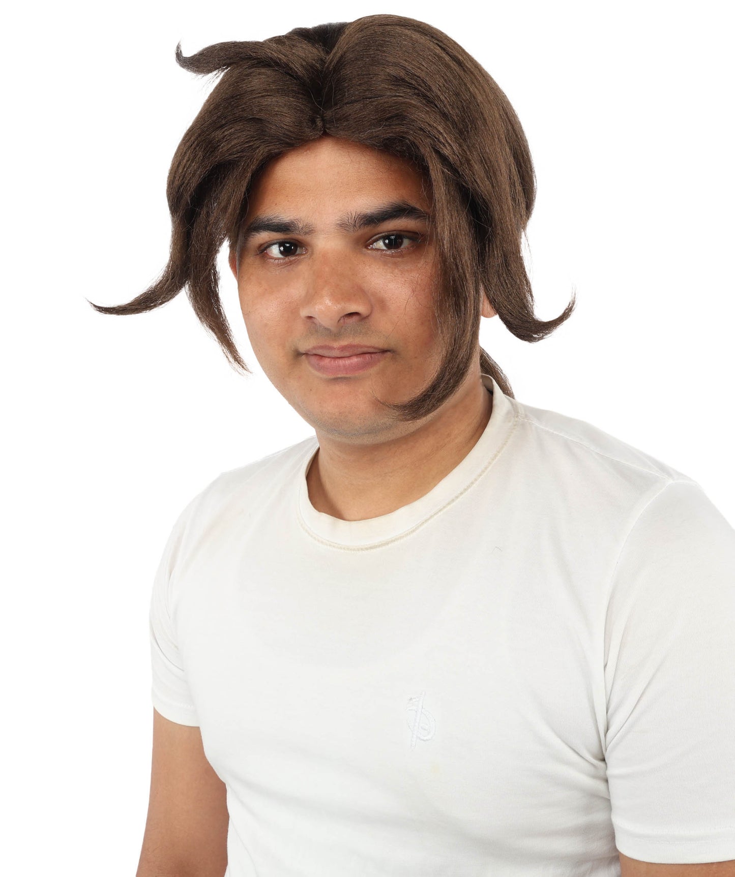 HPO Men's Golden Blonde Curtain Bang Wig | Shoulder Length Wavy Surfer Style, Heat Resistant Synthetic Fiber & Breathable Net | Halloween, Funny Roleplay, Theater, 90s Party & Costume Events