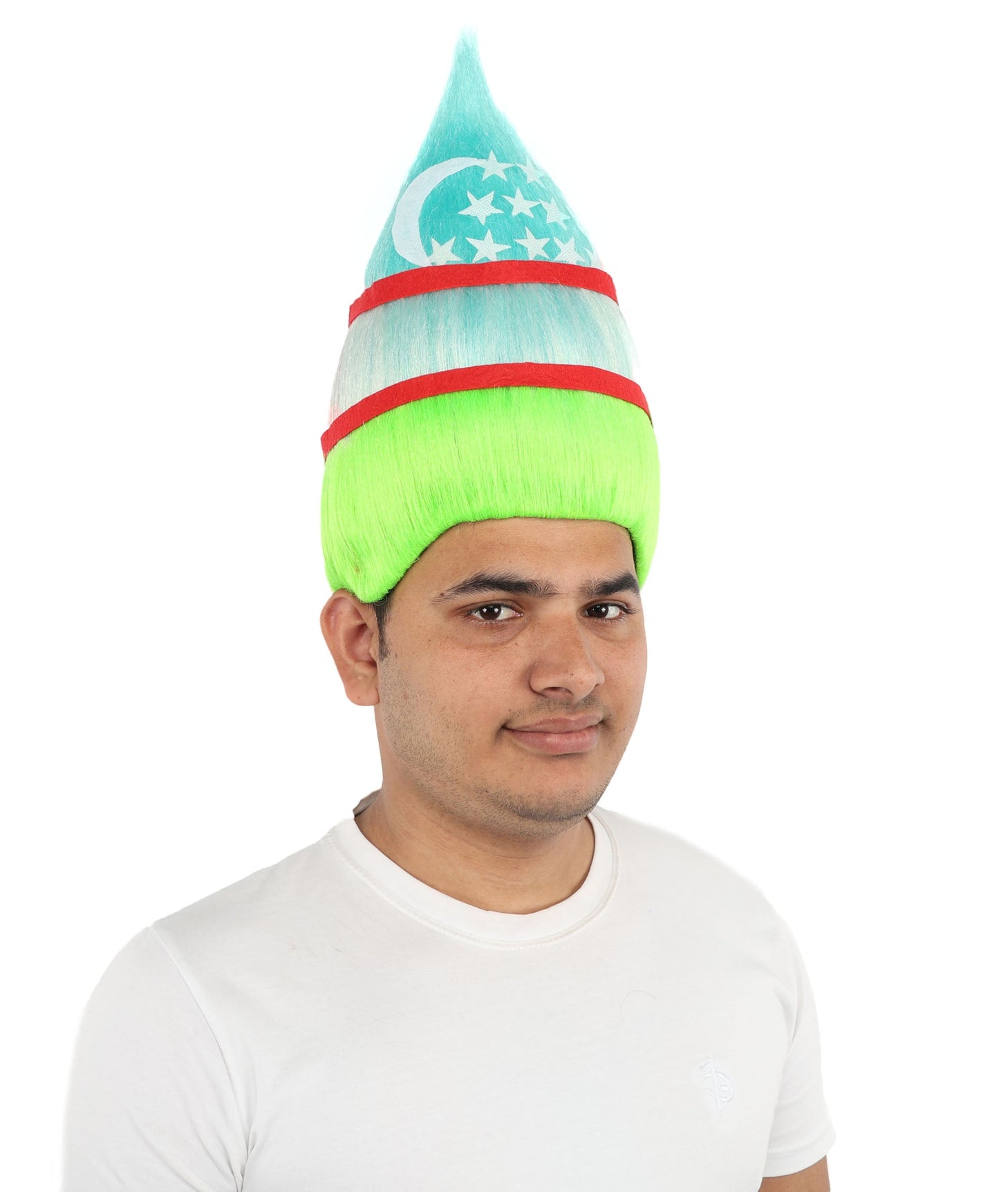 Adult Uzbekistan Flag Troll Wig – Tall Spiky Multicolor Synthetic Hair Wig | Ideal for Cosplay, National Events & Theme Parties