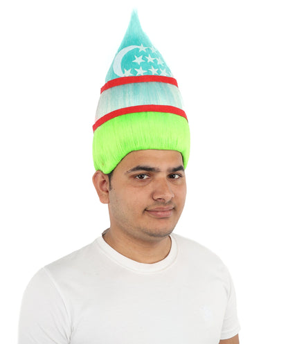 Adult Uzbekistan Flag Troll Wig – Tall Spiky Multicolor Synthetic Hair Wig | Ideal for Cosplay, National Events & Theme Parties
