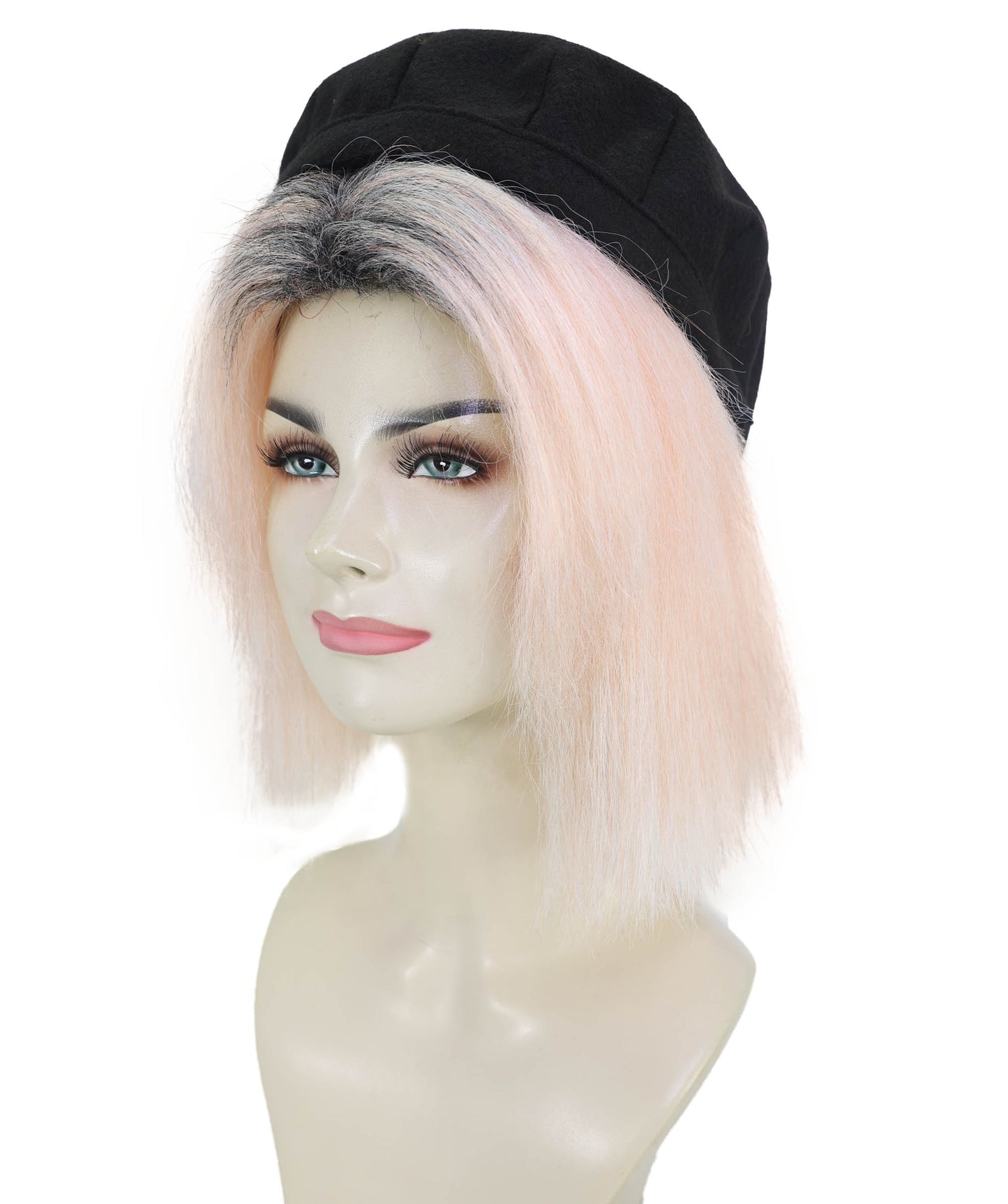 HPO Women’s 13 Inch Short Coral and Black Bob Wig with Cap | Flame-retardant Synthetic Fiber | Lightweight Capless Design for Halloween and Cosplay