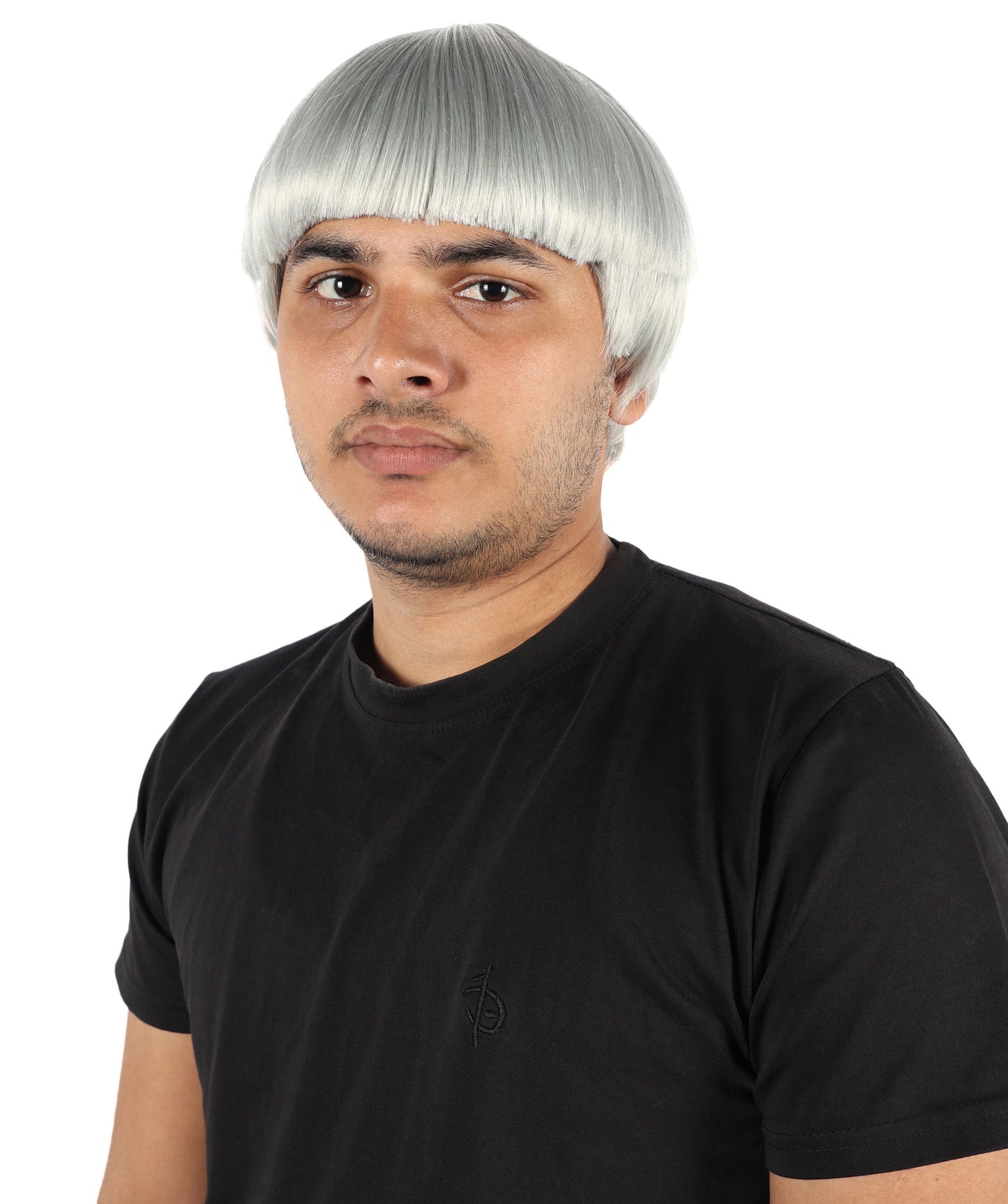 HPO Men's 9" Inch Short Length Halloween Classic Moe Retro Bowl Cut Costume Wig, Multiple Color Synthetic Soft Fiber Hair, Perfect for your next Festival