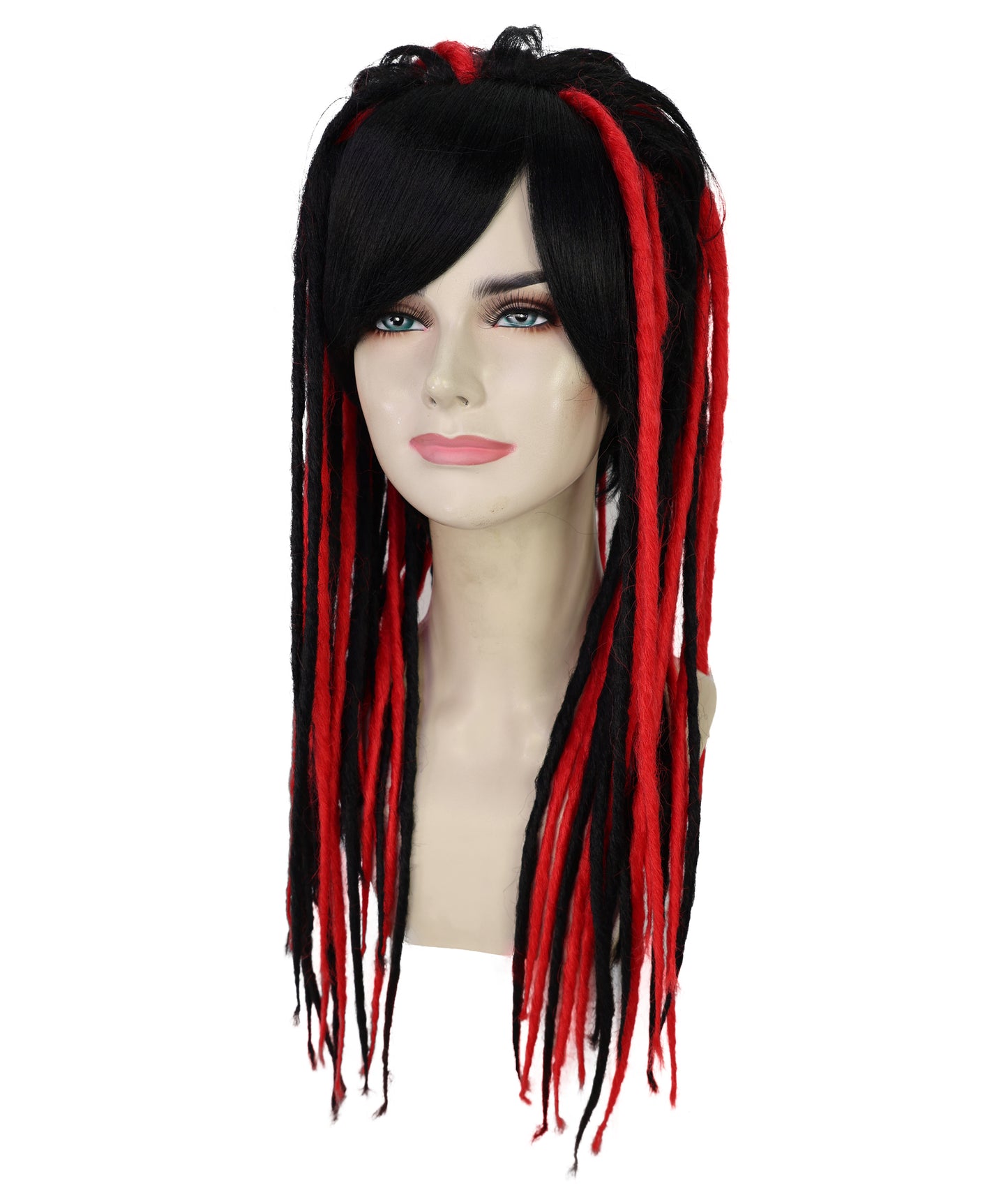 HPO Adult Women’s Long Straight Black and Red Rasta Dreadlocks Wig | Ideal for Halloween | Breathable Capless Cap