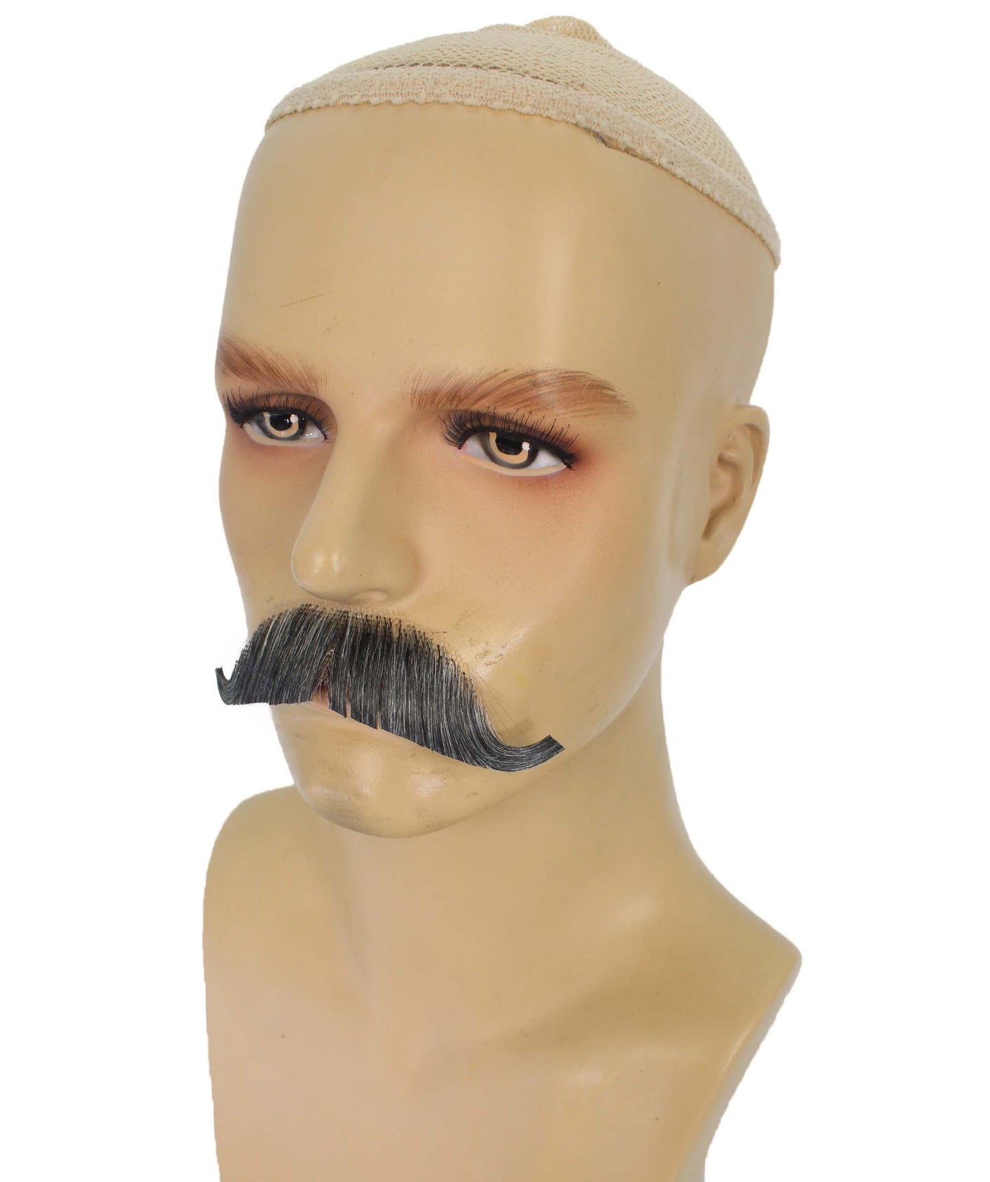 HPO Men's Fake Human Hair Western Grandpa Mustache Guy | Mixed Black and Grey Color