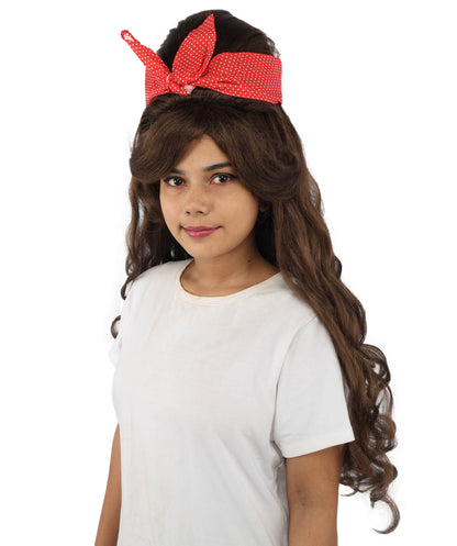 HPO Women’s Retro Beehive Wig with Red Bow | Multicolor Options | Extra Long Wavy Fancy Dress Accessory | Fancy Dress Accessory | Celebrity-Inspired Hair for Halloween, Cosplay & Music Tribute Parties
