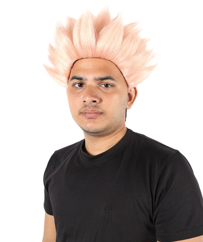 Anime-Inspired Spiky Wig | Black with Coral Mixed Streaks | Short Layered Hairstyle with Adjustable Cap for Halloween, Carnival & Parties