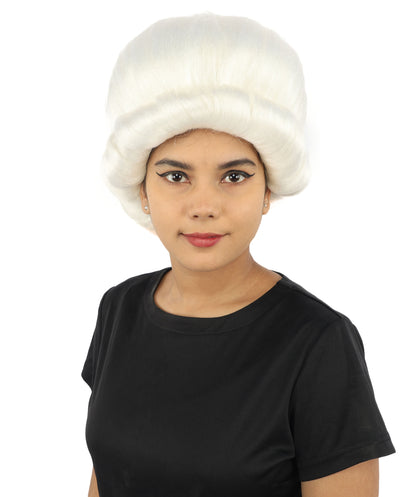 HPO Women's Voluminous Golden Blonde Grandma Wig | Medium Puffy Afro Style with Silver Texture, Synthetic Fiber & Adjustable Fit | Halloween, 100th Day of School, Theater & Funny Costume