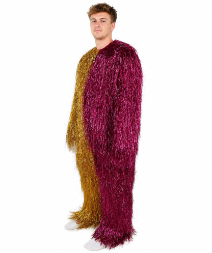 HPO Unisex Tinsel Hairy Two-Part Costume, Bundle & Mask Set | Full-Body Suit & Matching Mask | Long Hair Funny Costume for Halloween, Performers, Cosplay & Mascots