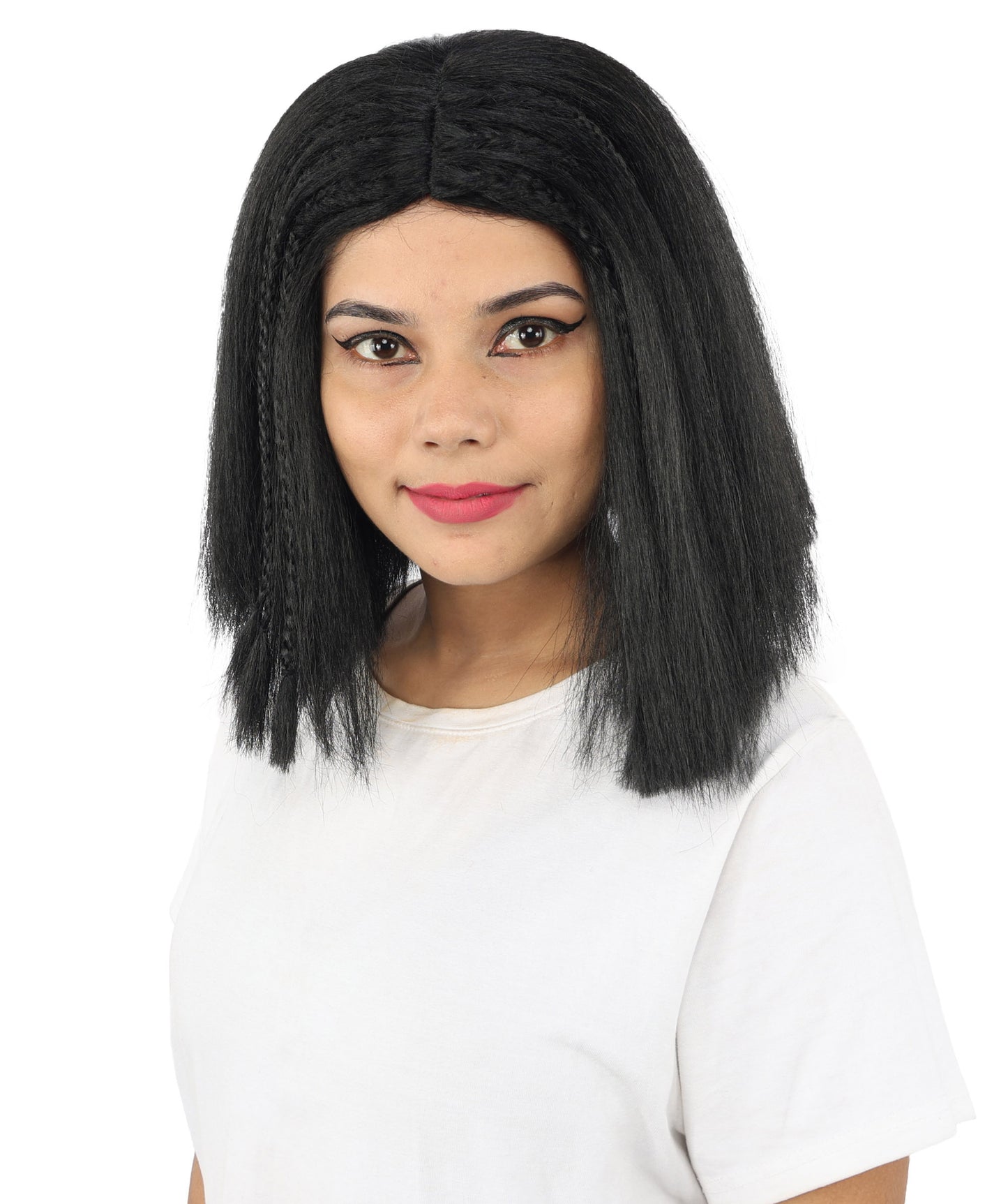 HPO Celebrity-Style 11 Inch Green Rooted Blonde Front Braided Straight Wig | Shoulder-Length Fun, Bold, and Stylish Hairpiece  | Ideal for Halloween, Cosplay, and Themed Parties