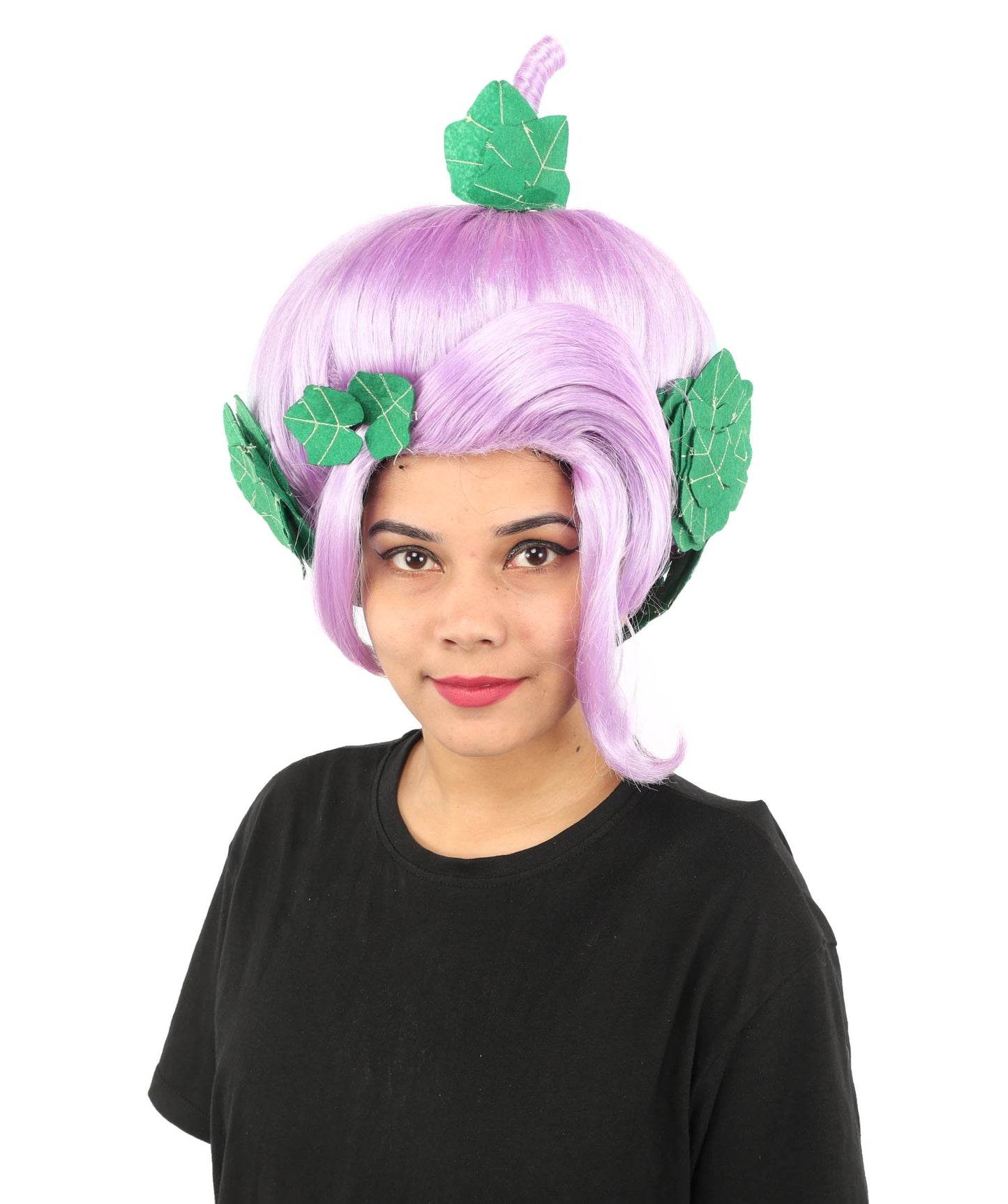 HPO Adult Women's Sculpted Pumpkin Show Wig | Multiple Color Options | Create of synthetic fiber, massive spherical updo with green leaf accents, breathable base | Halloween, theater, drag, performance, party, costume events