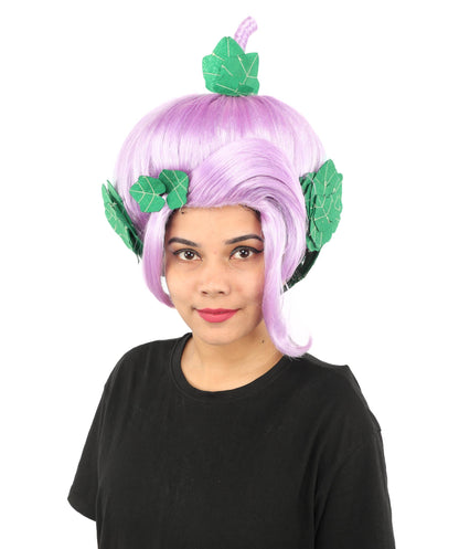HPO Adult Women's Sculpted Pumpkin Show Wig | Multiple Color Options | Create of synthetic fiber, massive spherical updo with green leaf accents, breathable base | Halloween, theater, drag, performance, party, costume events