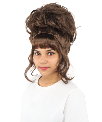 HPO Adult Women's Elegant Updo Tendril Wig | Multiple Color Options | Pastel peach hue, create of synthetic fiber, high teased volume with face-framing strands, breathable capless cap | Party, Halloween, theater, drag, performance, costume events