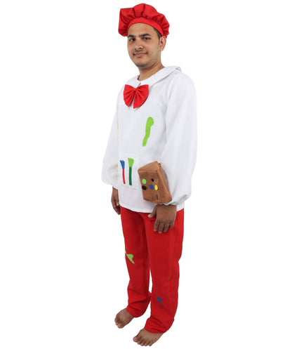 HPO Painter Men’s Costume with Hat – White and Red Themed Outfit  | Creative Fancy Dress for Parties and Social Events