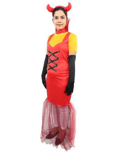HPO Women's French Kiss Mistress Inferno Costume - Fiery Red Gothic Devil Outfit | Outfit for Halloween, Parties, Stage & Cosplay