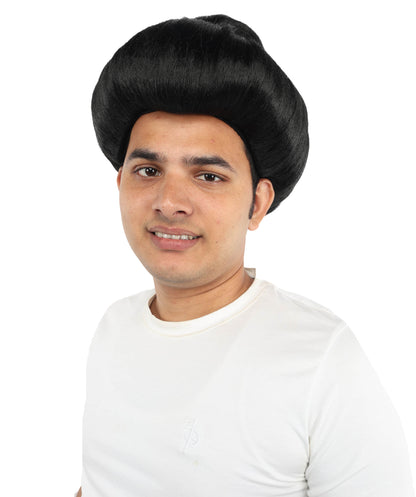 HPO Chinese Ancient Short Wig for Men | Black Traditional Hairpiece with Top Bun | Historical Warrior Cosplay & Costume Accessory